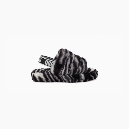 UGG Fluff Yeah Zebra - Badesandaler Barn - Svart Hvite (NO-K424)